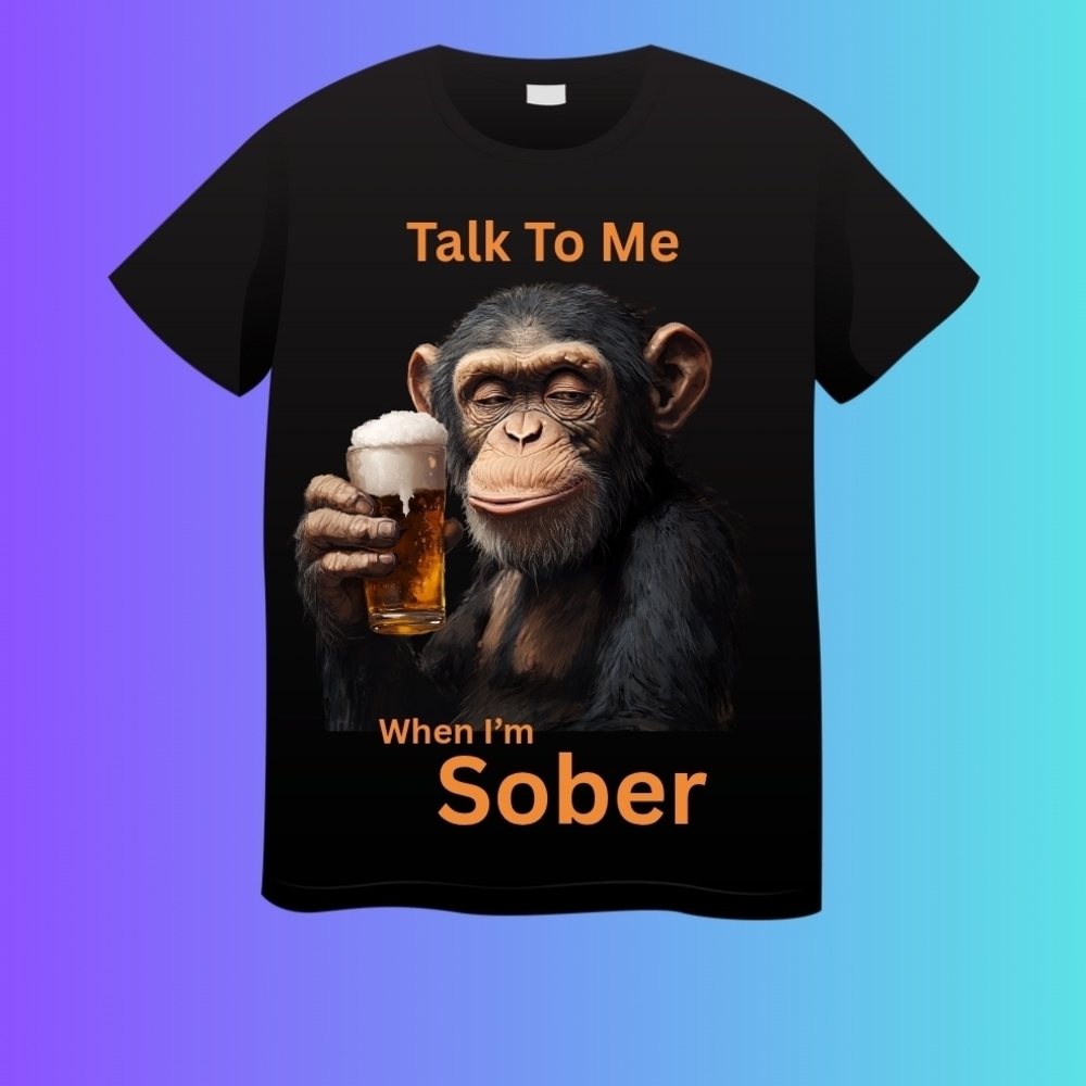 Black T-Shirt with Chimpanzee Print